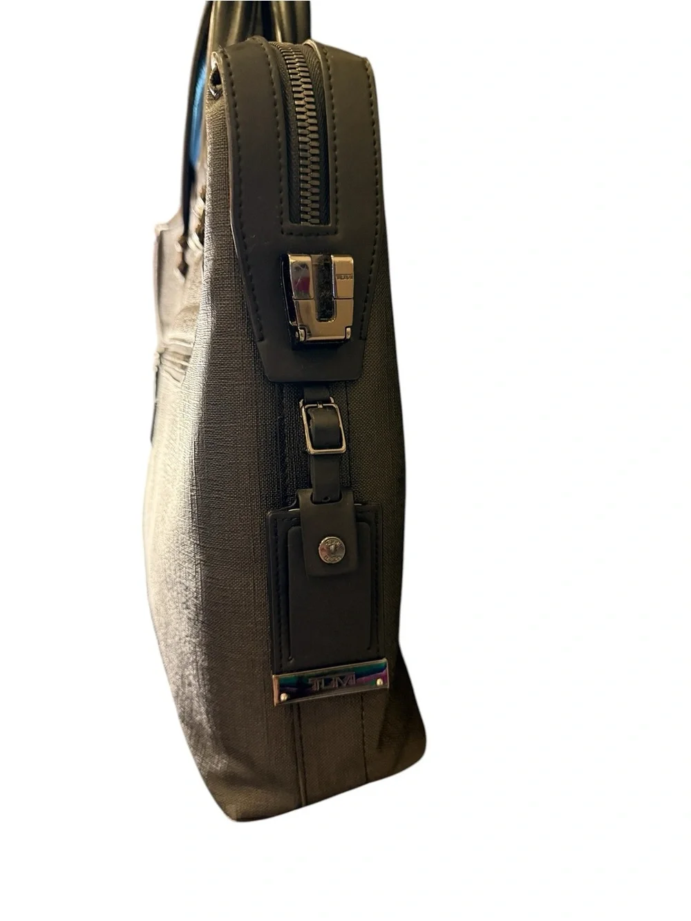 TUMI Ashton Coated Canvas Double Zip Grey Slim Messenger Bag Briefcase